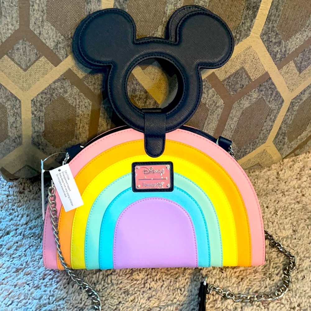 Disney Loungefly Rainbow mouse ears Puse w/strap